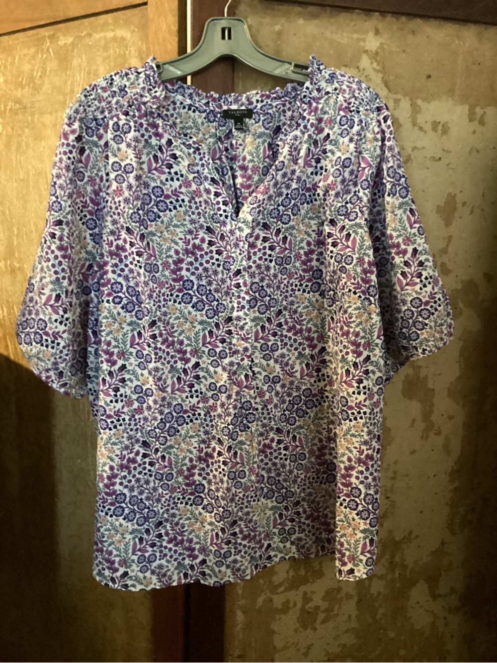 Talbots Floral Split V-Neck Tunic - Purple & Cream